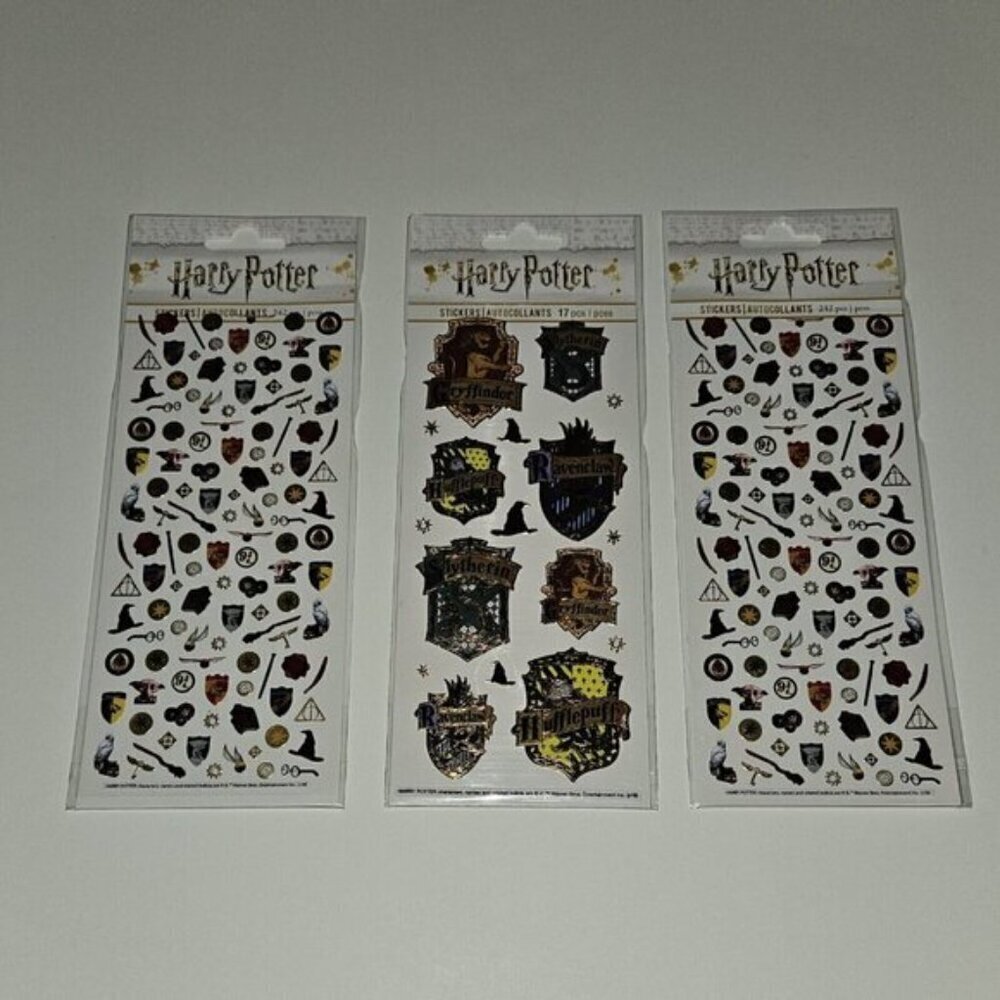 NEW 3 Harry Potter Stickers Lot Wizarding World Paper House Crests Micro Icons